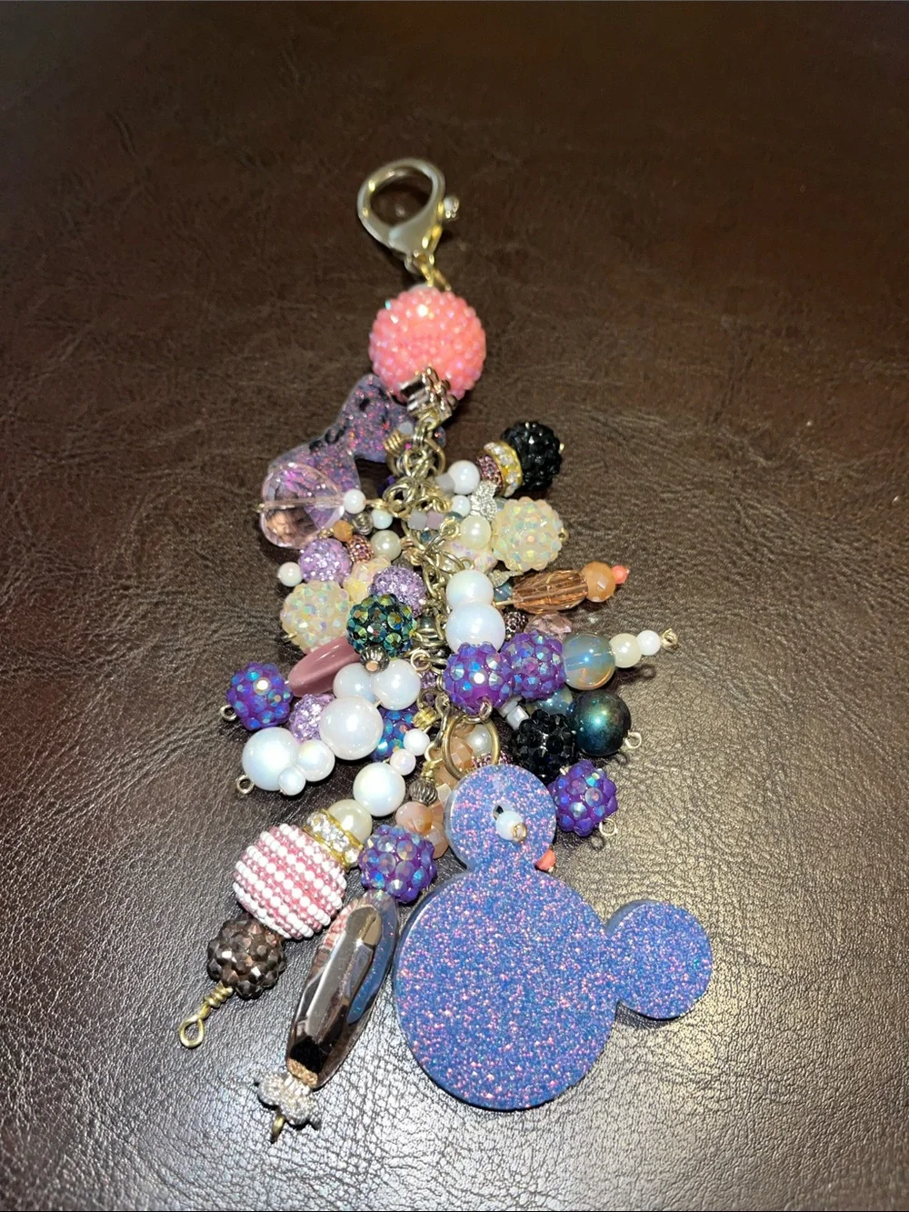 Beaded Pink & Purple Cluster Charm Keychain